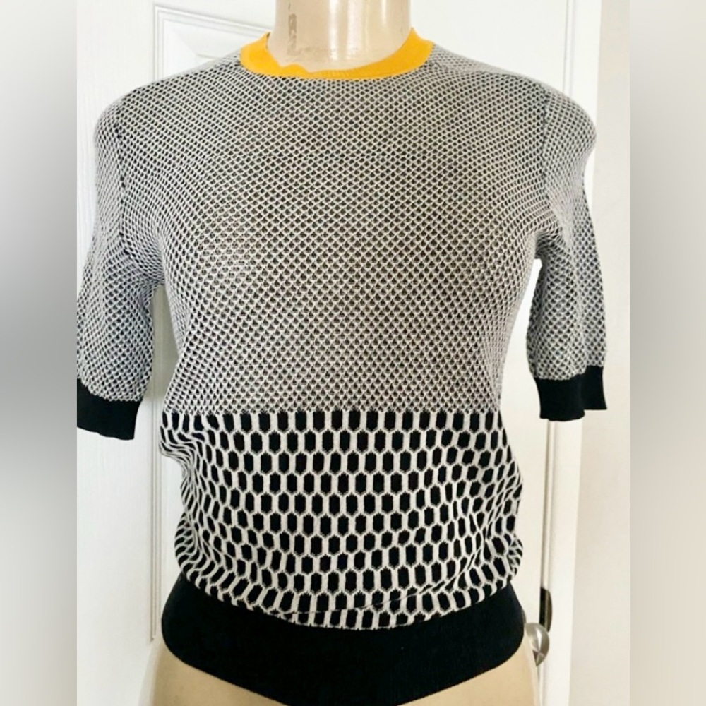 Carven Black, White, and Mustard Knit Top